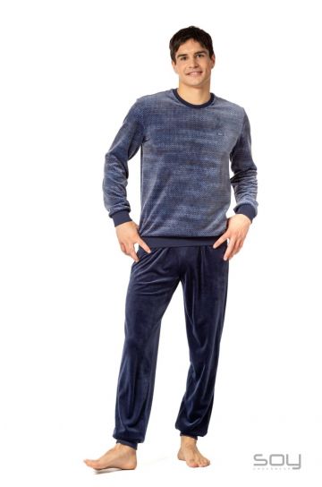 Soy Pyjama velours fleece blauw M -